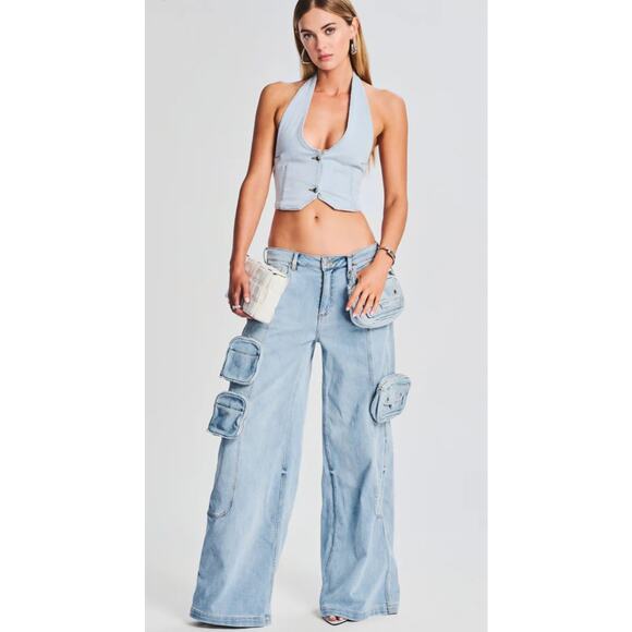 Ser.O.Ya Retrofete Manny Denim Halter Cropped Vest Blue L NWT - Picture 2 of 14